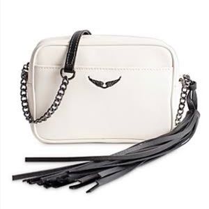 Zadig & Voltaire White Leather Boxy Small zip Crossbody purse wing accent